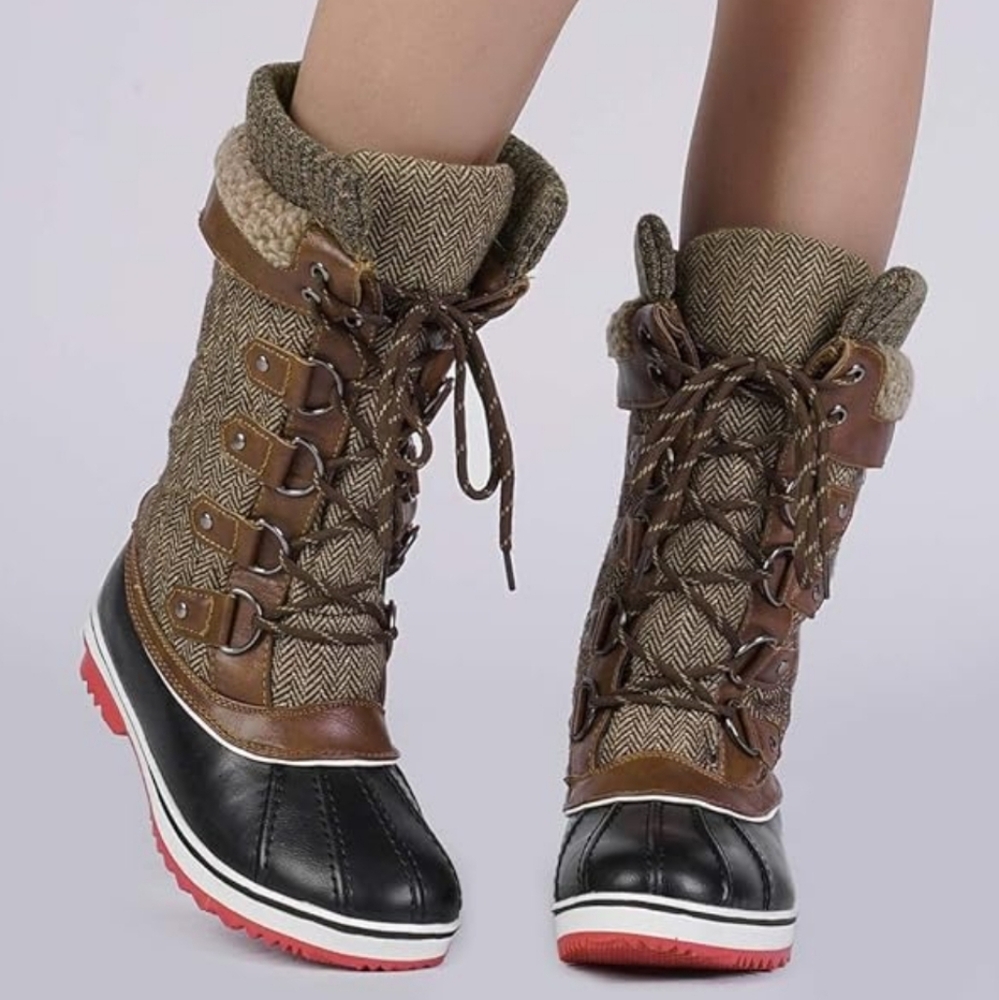 DREAM PAIRS Women Mid-Calf Waterproof Winter Snow Boots New Brown Red Faux‎ Fur